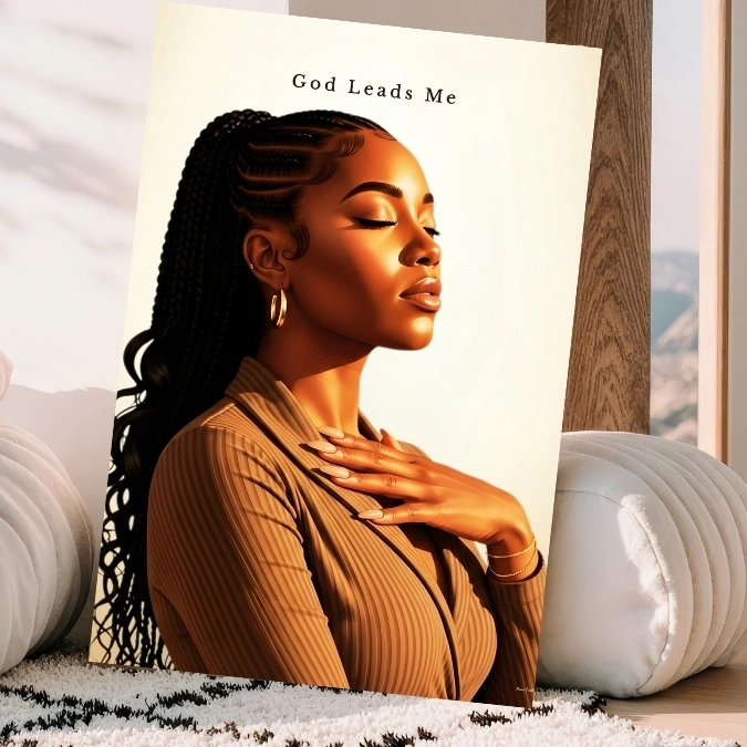 God Leads Me — Black Woman Faith Art — Digital Art Print