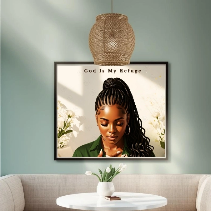 God Is My Refuge — Black Woman Faith Art — Digital Art Print