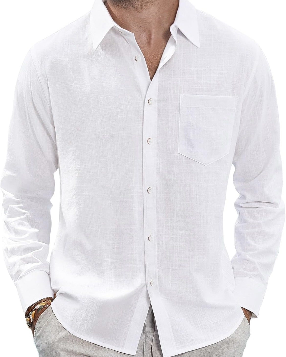Men's Classic White Linen Shirt