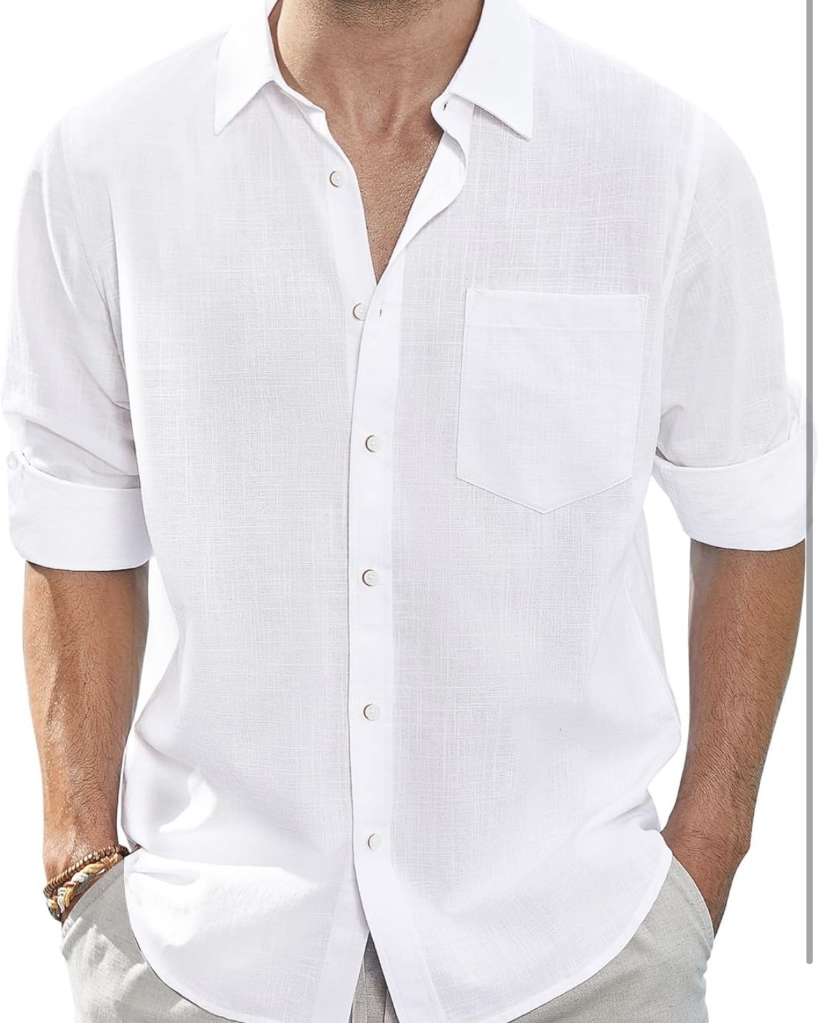 Men's Classic White Linen Shirt