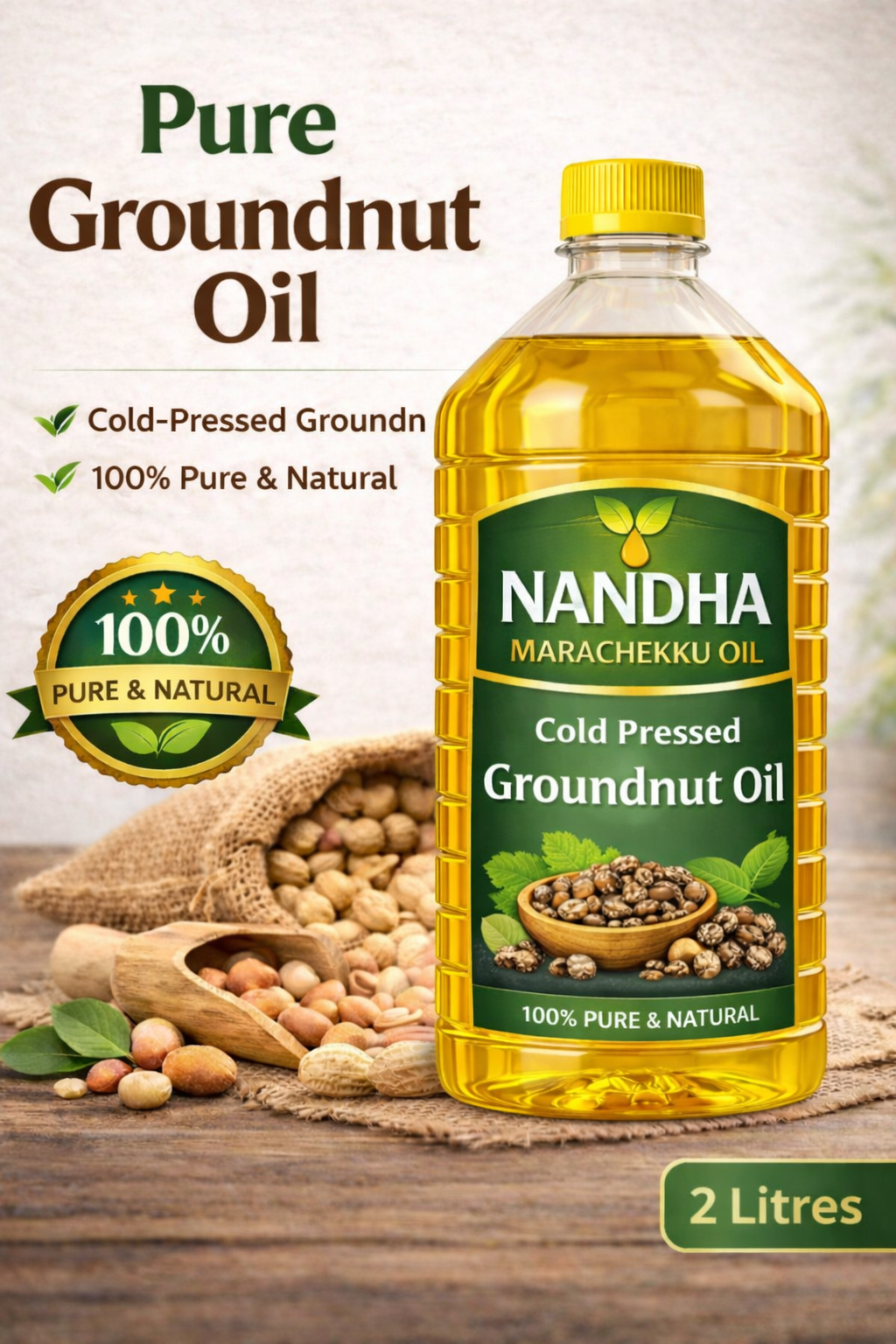 Wood-Pressed Pure Groundnut Oil – 2 Litres