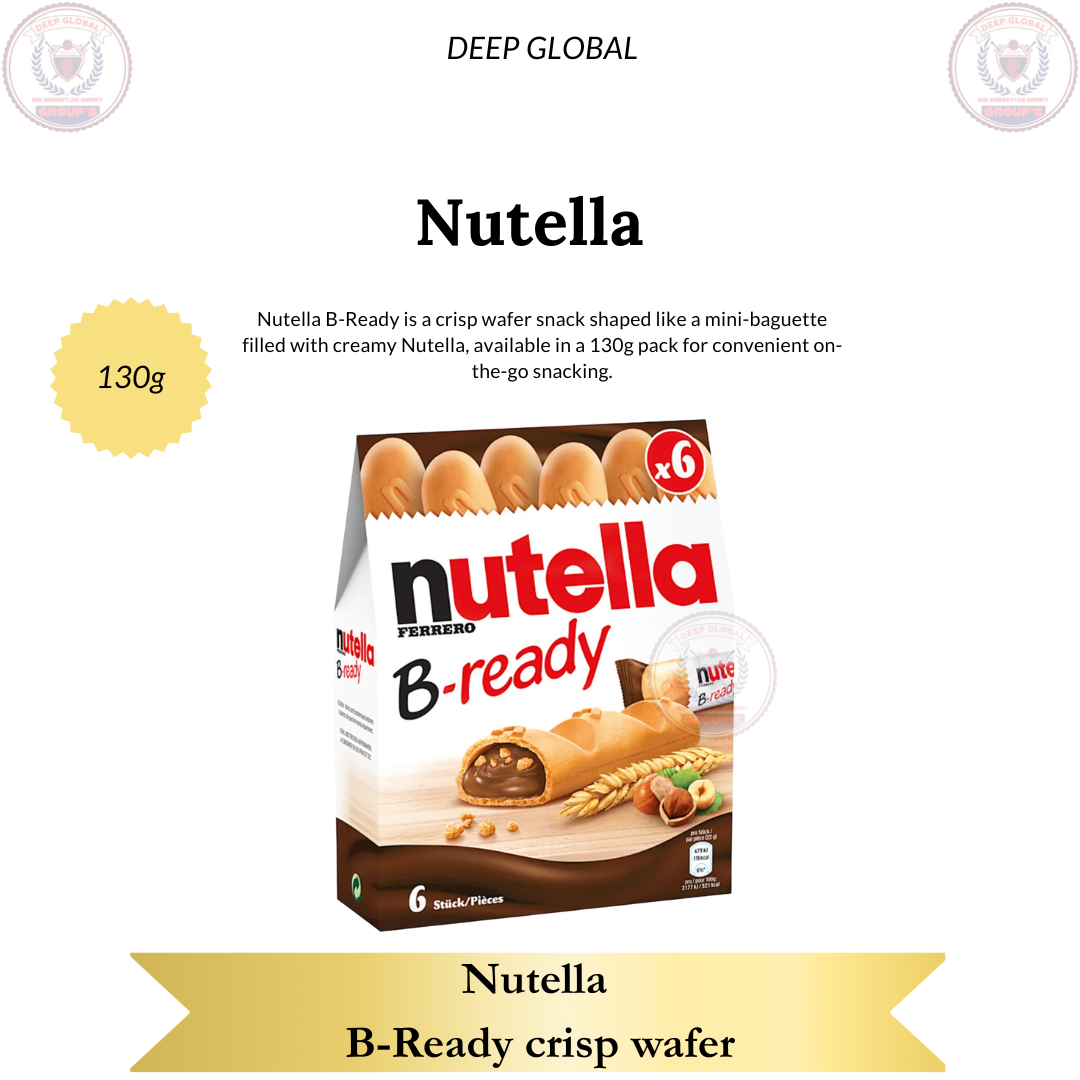 Nutella B-Ready Crisp Wafer 130g - Creamy Mini-Baguette Snack Pack of 6, Crisp Texture, Perfect for On-The-Go Snacking