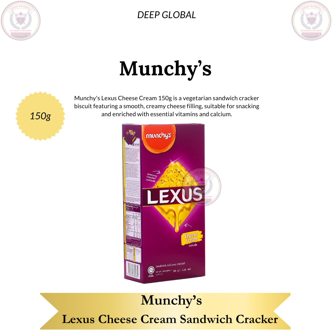 Munchy's Lexus Cheese Cream Sandwich Cracker 150g Vegetarian Biscuit with Creamy Cheese Filling Essential Vitamins & Calcium