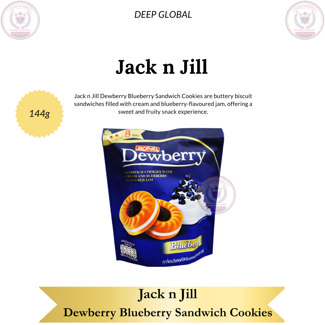 Jack n Jill Dewberry Blueberry Sandwich Cookies 144g - Buttery Biscuit Sandwiches with Cream & Blueberry Jam, Sweet & Fruity Snack