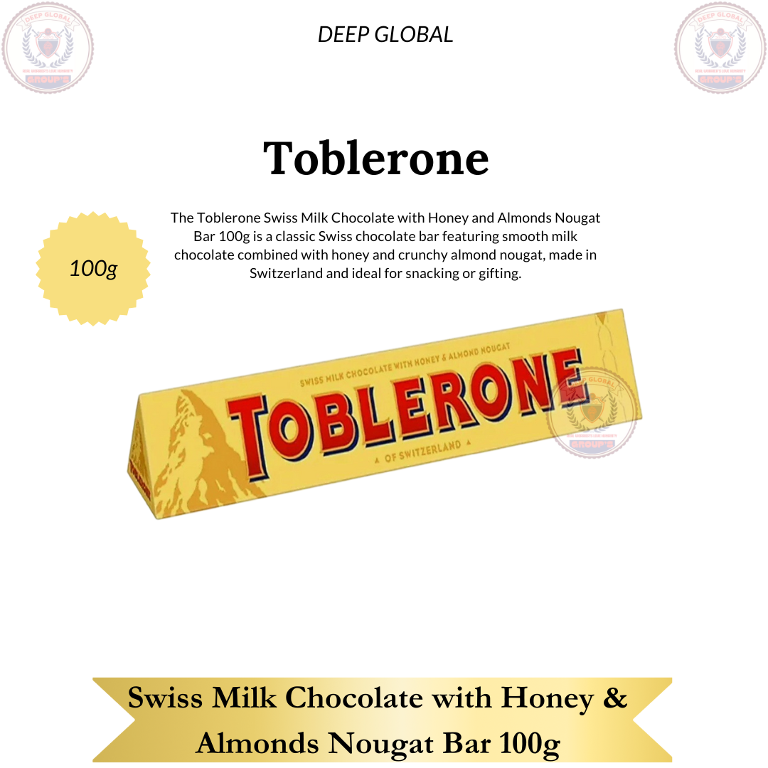 Toblerone Swiss Milk Chocolate with Honey and Almonds Nougat Bar 100g