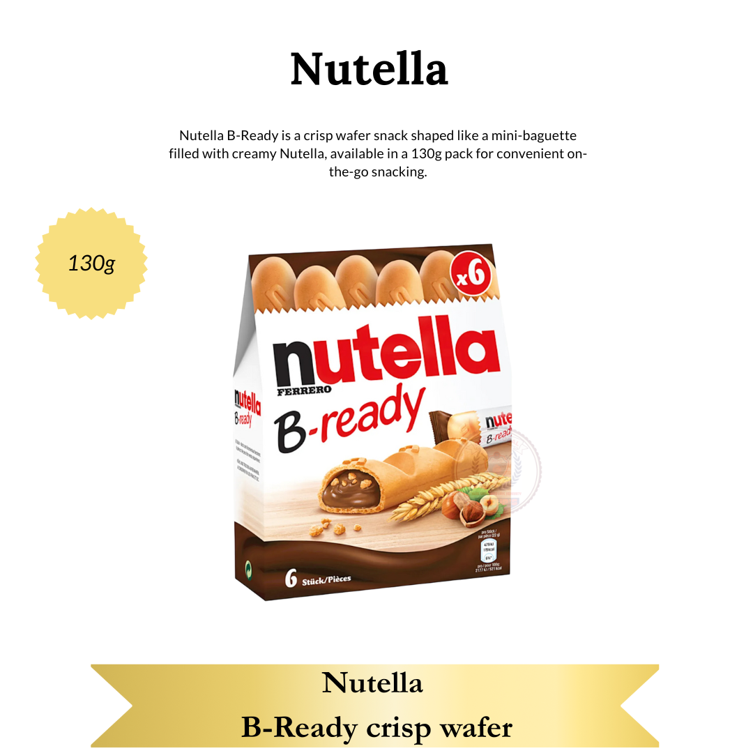 Nutella B-Ready Crisp Wafer 130g - Creamy Mini-Baguette Snack Pack of 6, Crisp Texture, Perfect for On-The-Go Snacking