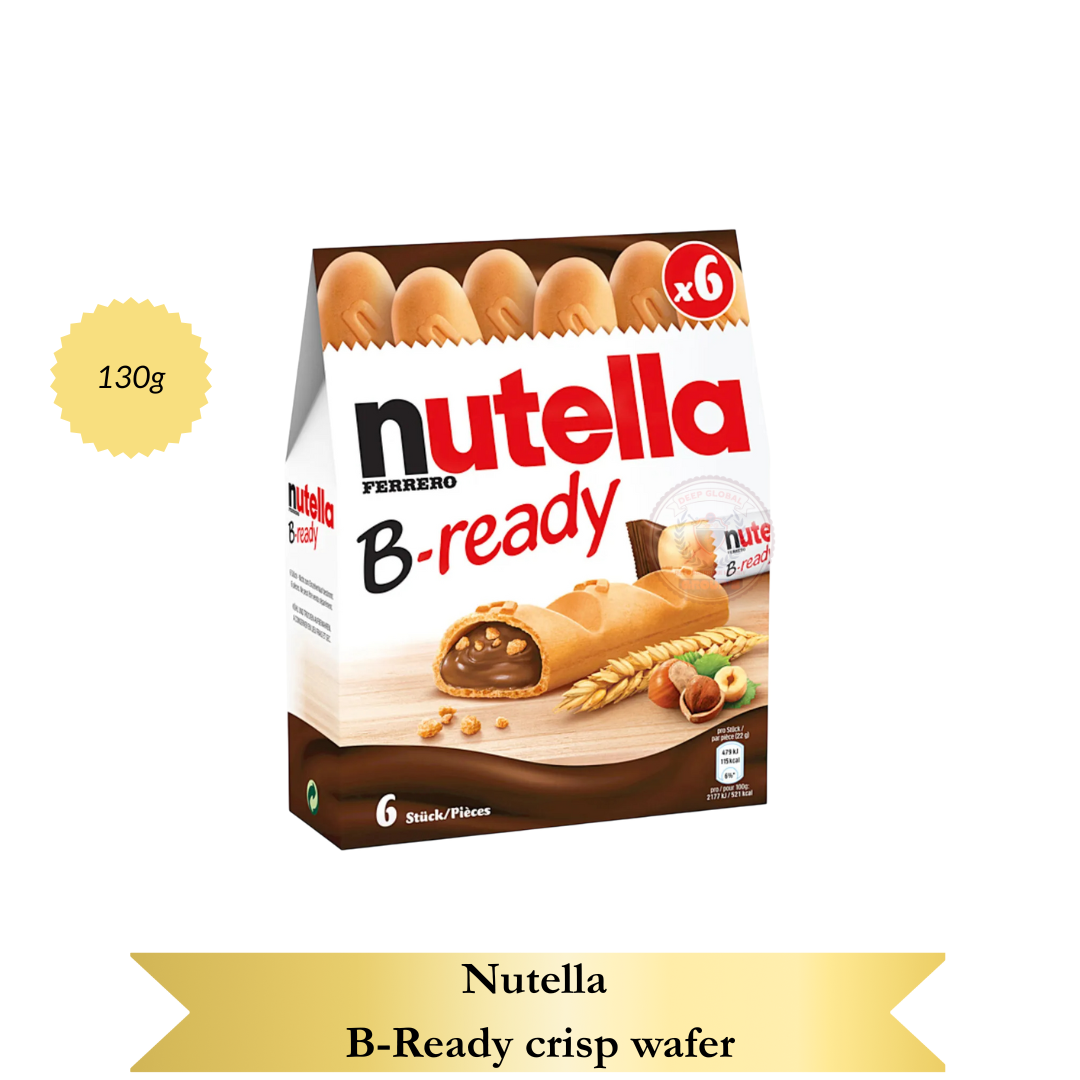 Nutella B-Ready Crisp Wafer 130g - Creamy Mini-Baguette Snack Pack of 6, Crisp Texture, Perfect for On-The-Go Snacking