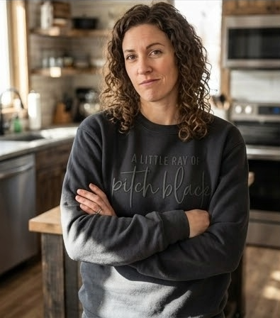 A Little Ray of Pitch Black | Tonal Puff Print Crewneck