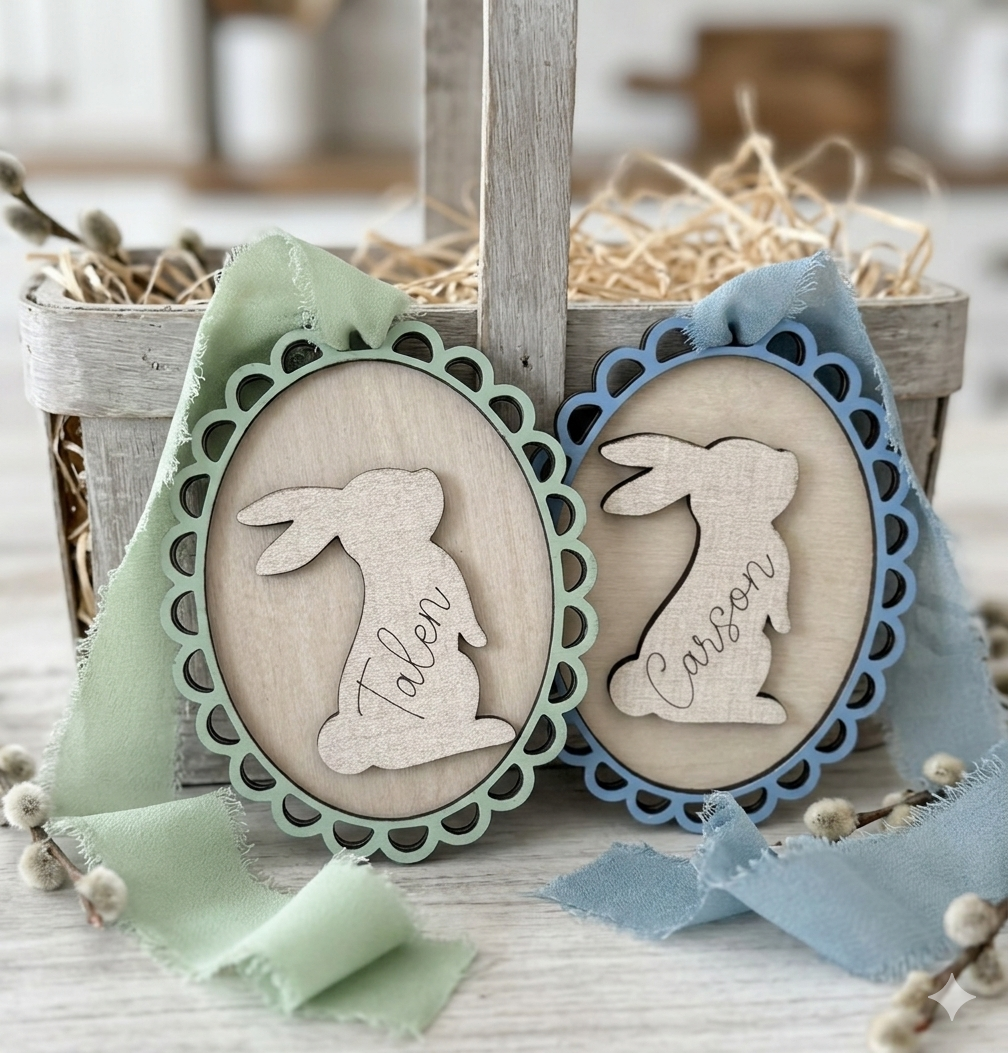 Whimsical Bunny Silhouette Easter-Basket Tags