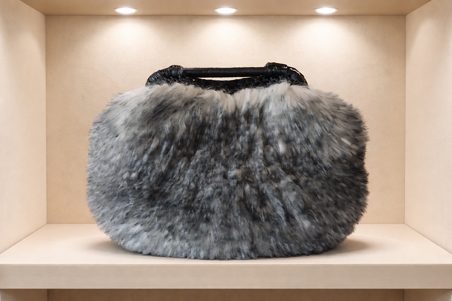 Bolso de mano de pelo largo blanco y negro