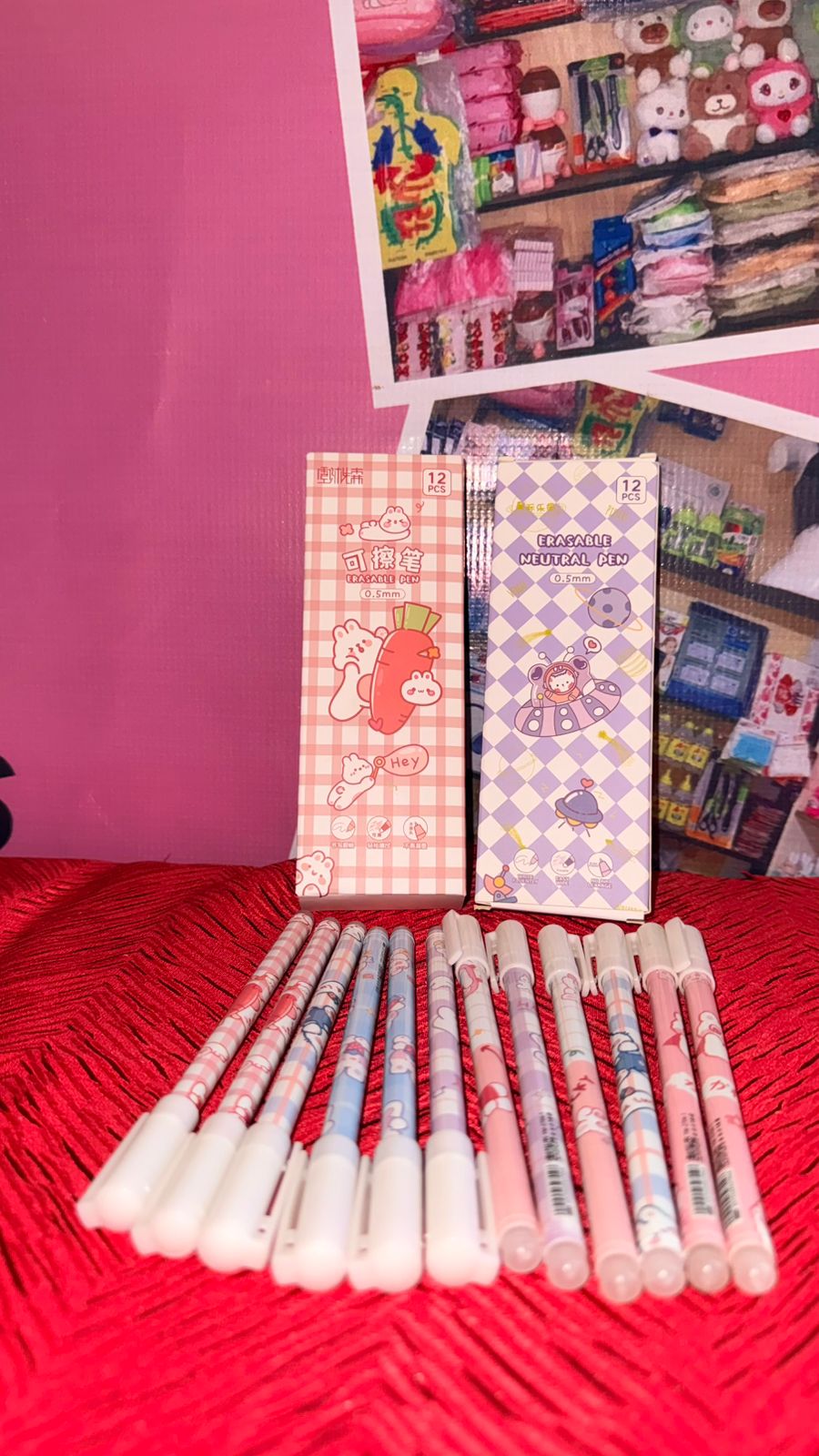 Set de lapiceros borrables kawaii