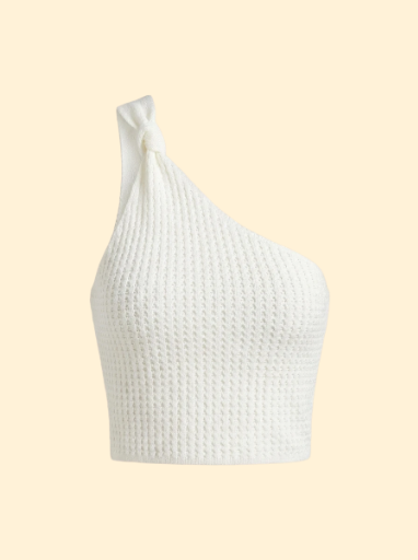 Top de tricô branco de um ombro só