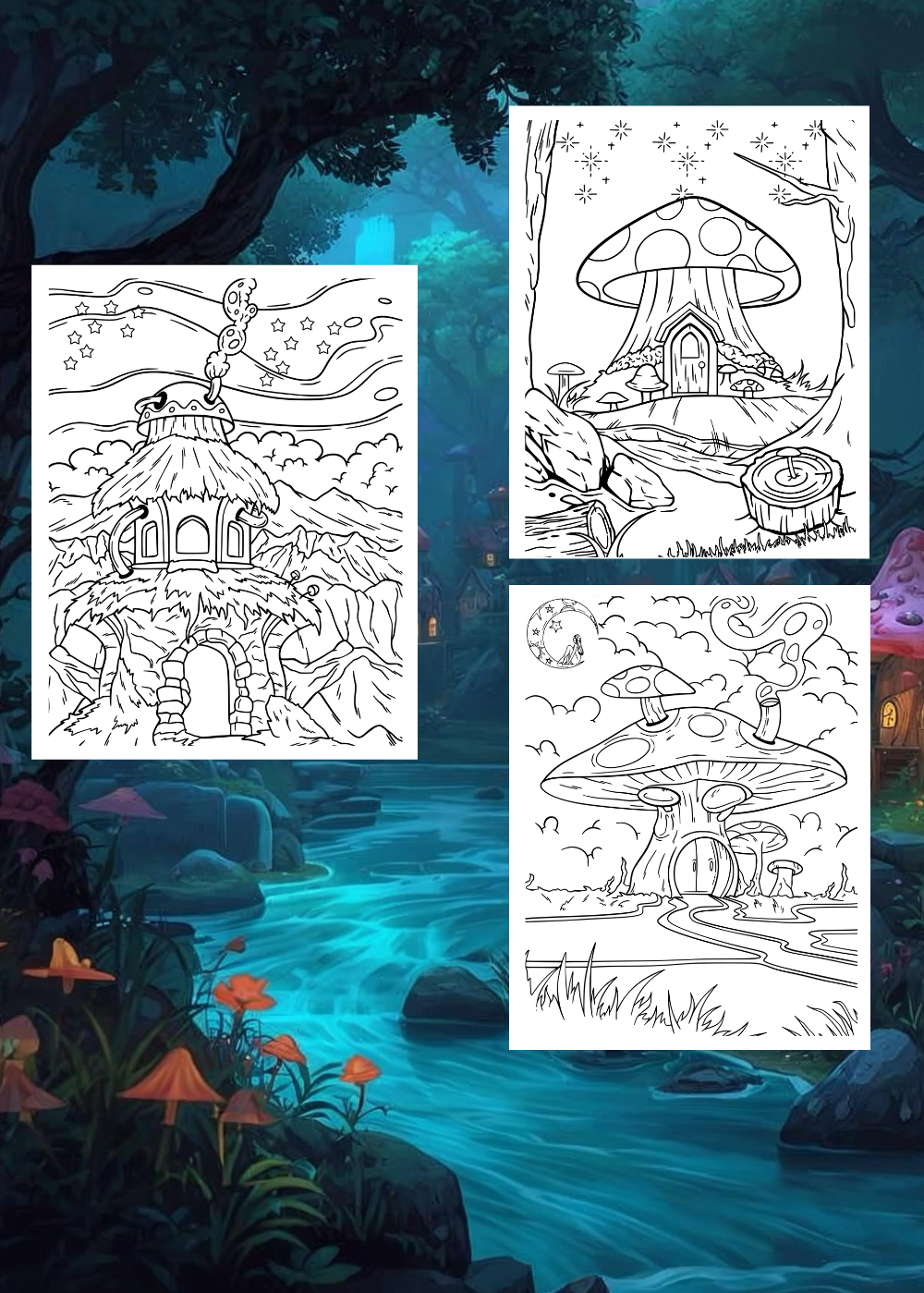 Mushroom Alley Stress Relief Coloring Book