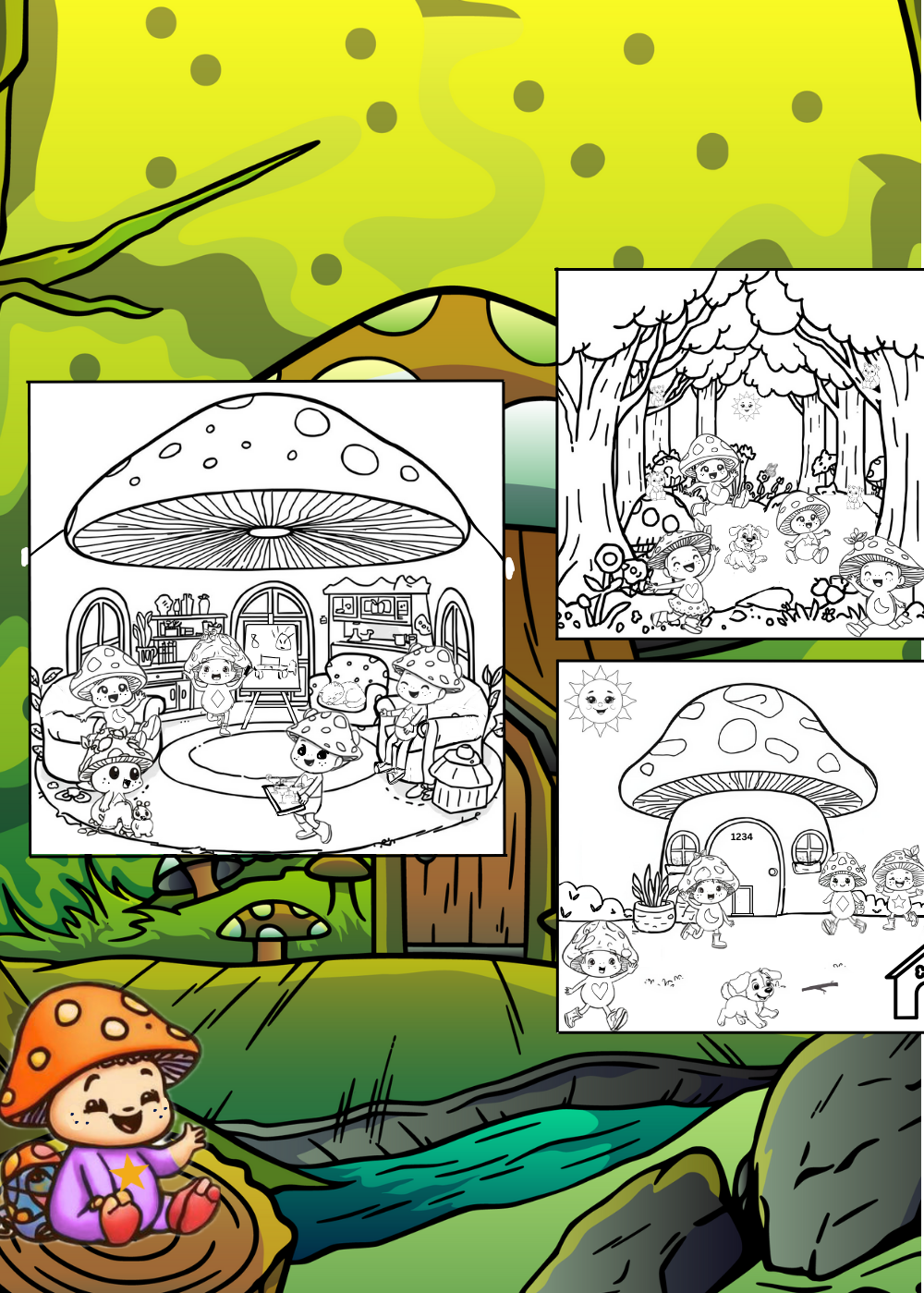 Mushroom Friends Coloring Book