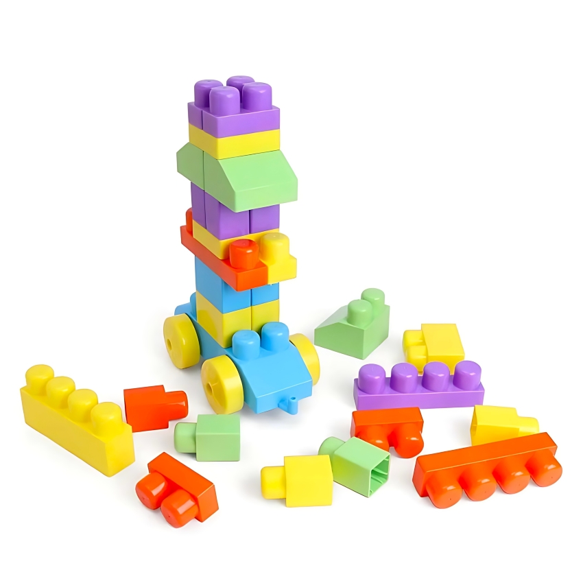 Peacock Jumbo Brix 50 – 50 Piece Extra Large Building Blocks – Corrugated Texture Sensory Construction Toy – STEM Educational Blocks for Toddlers – Ages 3+ Months