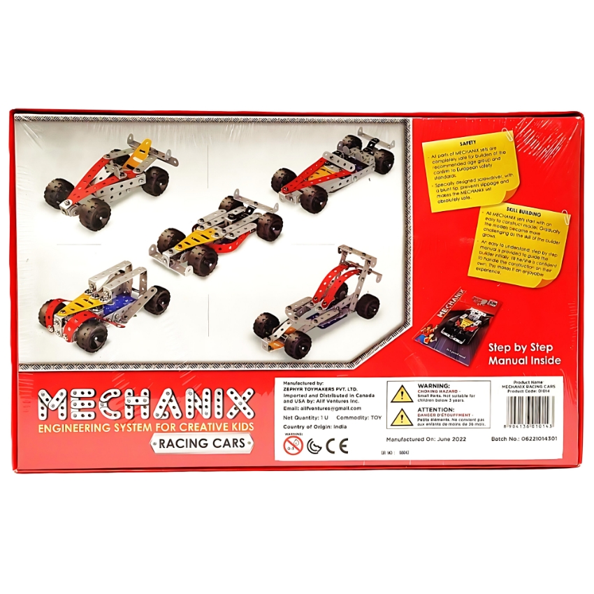 Zephyr Mechanix Racing Cars STEM Building Set – 155 Pieces – 15-in-1 DIY Metal Construction Toy for Kids Ages 7+ – Engineering & Skill Development Kit – Builds 15 Race Car Models