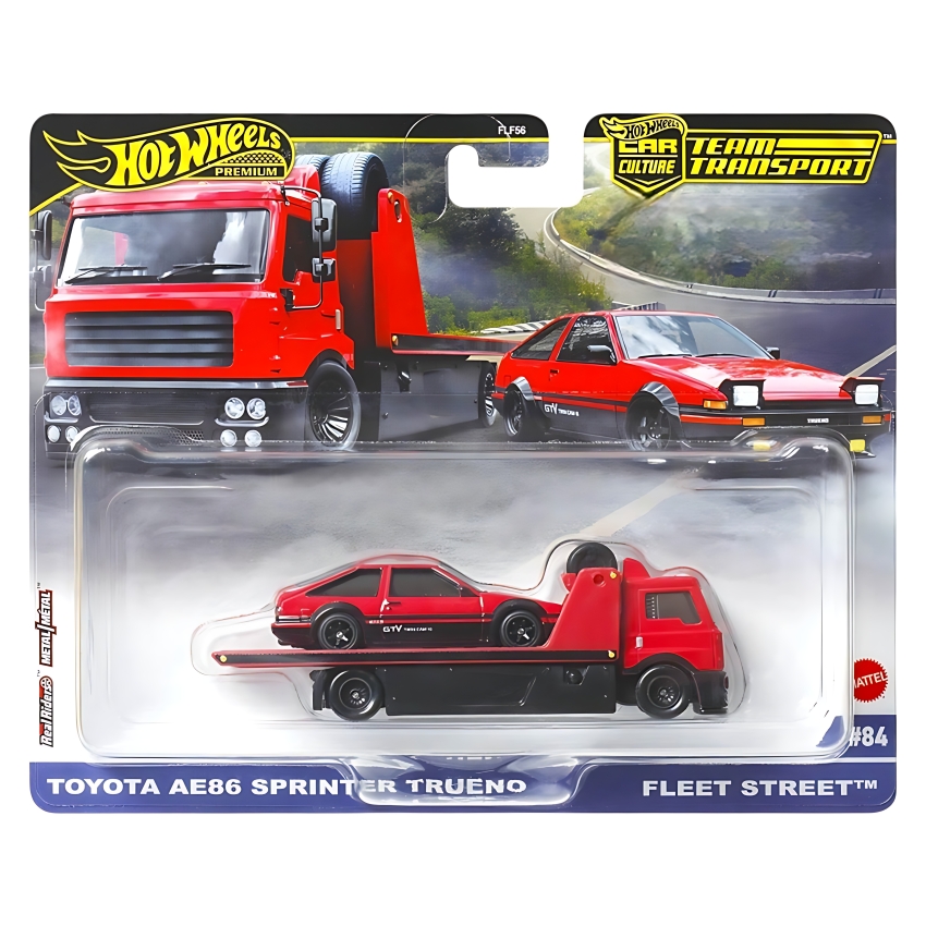 Hot Wheels Toyota AE86 Trueno & Fleet Street Team Transport – Premium 1:64 Scale Metal Die-Cast Set – Realistic JDM Racing Car & Truck Combo – Best Gift for Hot Wheels Collectors