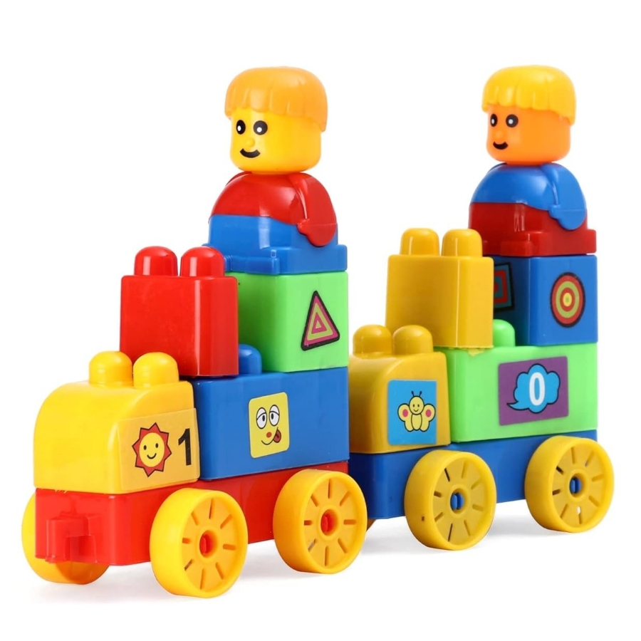 Ekta Mega Builder Set 2 – 37 Piece Educational Building Blocks – STEM Construction Toy with Train Wheels & Number Stickers – Early Learning Bricks for Kids Ages 3 to 6 Years