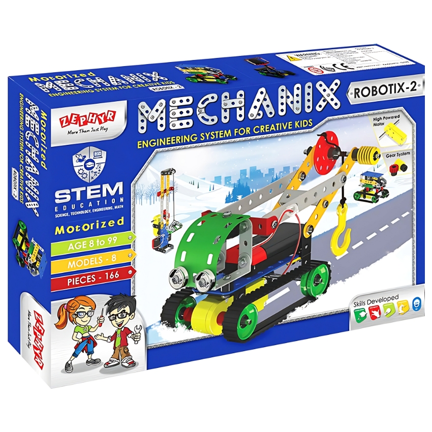 Zephyr Mechanix Robotix 2 STEM Building Set – 166 Pieces – 8-in-1 DIY Metal Construction Toy for Kids Ages 7+ – Advanced Robot Model Kit – Builds 8 Articulated Mechanical Figures