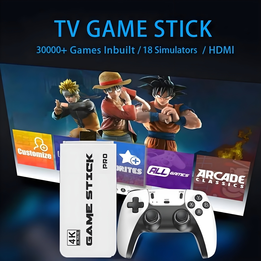 M15 4K HD Game Stick Pro – Wireless Retro Video Game Console with 20,000+ Built-in Games – 64GB 2.4G Dual Controllers – Supports 20+ Emulators (PS1GBAPSP) – Plug & Play TV Game