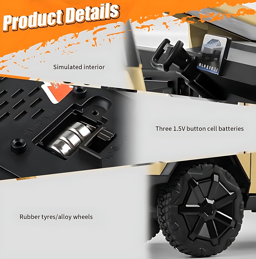 XLG 1:24 Scale Tesla Cybertruck Diecast Model Car – Metal Pickup Truck with Mini ATV & Pullback Action – Opening Doors, Lights & Sound – Premium Alloy Collectible – 1 Pc