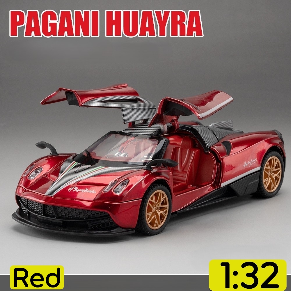 JINCHEJIANG® 1:32 Pagani Huayra Diecast Replica Model Car - Metal Toy Supercar with Opening Gull-wing Doors, Sound & Light, Pull-Back Action