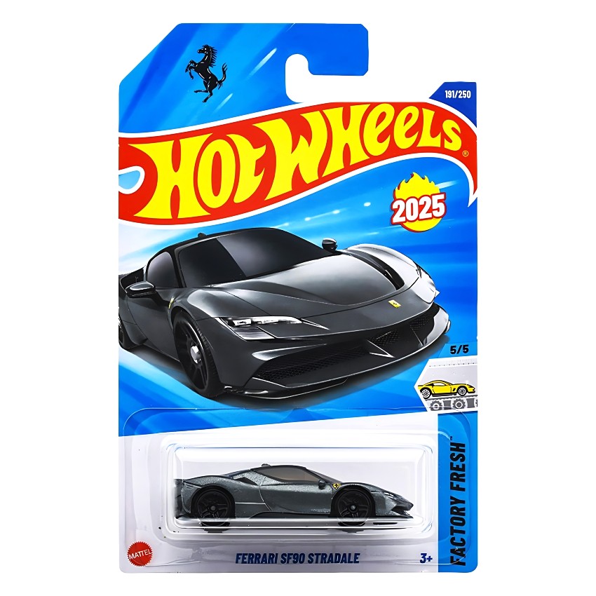 Hot Wheels Ferrari SF90 Stradale Black/Gray – 1:64 Scale Die-Cast Toy – 2025/2026 Factory Fresh Collection – #191 Collector Edition – Best Gift for Ferrari Fans