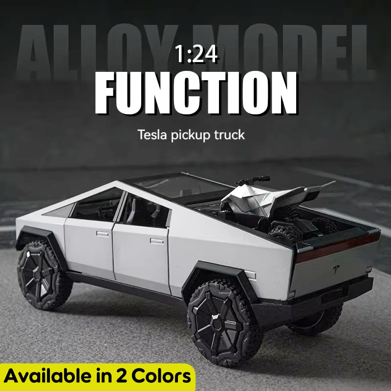 XLG 1:24 Scale Tesla Cybertruck Diecast Model Car – Metal Pickup Truck with Mini ATV & Pullback Action – Opening Doors, Lights & Sound – Premium Alloy Collectible – 1 Pc