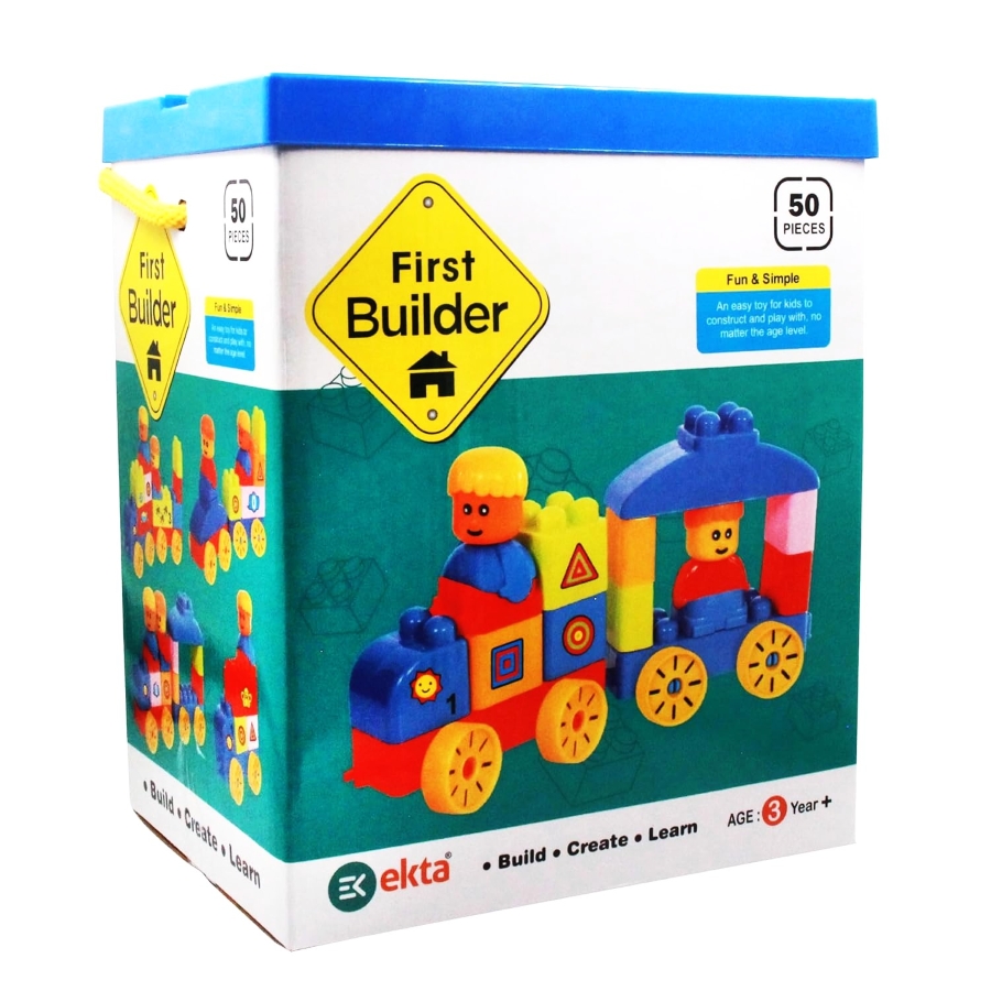 Ekta First Builders Building Blocks 50 Pieces – Colorful Interlocking Construction Toy for Toddlers – Educational STEM Set for Creativity & Motor Skills – Gift Set for Boys & Girls Ages 3 to 10 Years