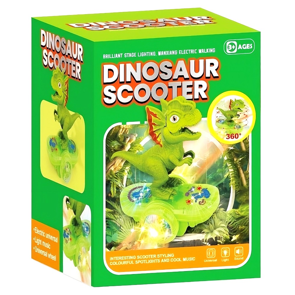 Zuurvi® Musical Dinosaur Scooter Toy – Battery Operated Dino with Sound & LED Glowing Light Effects – Moving Jurassic Play Figure Toy for Kids – Perfect Birthday Gift for Boys & Girls Ages 3+