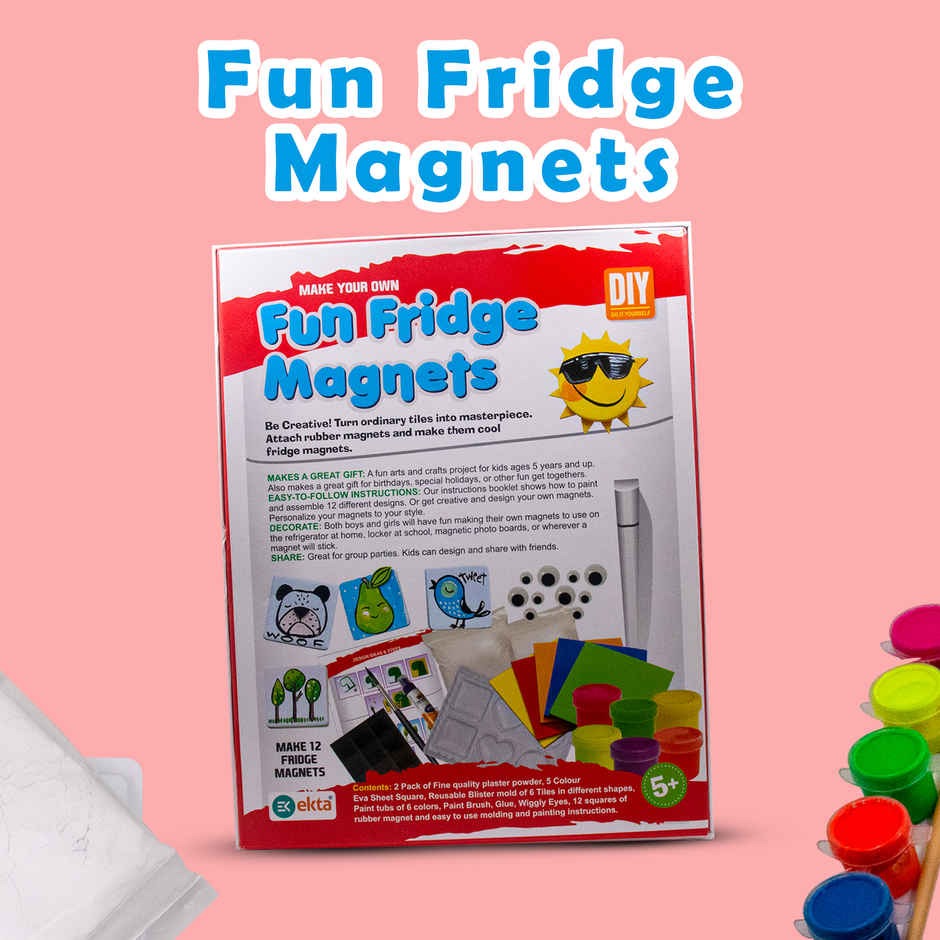 Ekta Fun Fridge Magnets DIY Craft Kit – Create Your Own Colorful Magnets – Complete Arts & Crafts Set for Kids – Includes Moulds, Paint & Magnets – Creative Activity for Boys & Girls Ages 5+