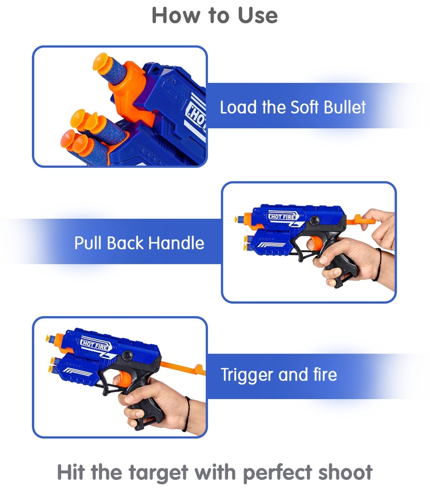 Zuurvi® Blaze Storm Soft Bullet Blaster – Manual Toy Gun with 10 Foam Darts – Safe & Durable Kids Shooting Game – Easy to Load Action Toy