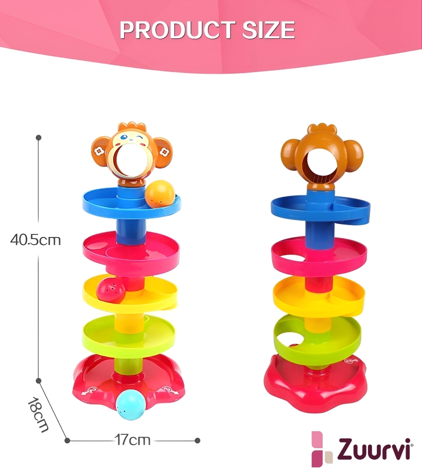 Zuurvi® Roll Ball Swirling Tower – 5-Tier Ball Drop & Roll Ramp Toy for Toddlers – Educational STEM Development Toy for Babies 9+ Months – Improves Fine Motor Skills & Coordination