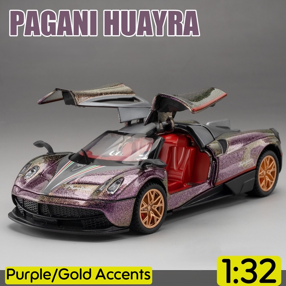 JINCHEJIANG® 1:32 Pagani Huayra Diecast Replica Model Car - Metal Toy Supercar with Opening Gull-wing Doors, Sound & Light, Pull-Back Action