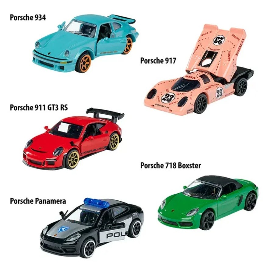 Majorette Porsche Toy Car Gift Set (Pack of 5) - 1:64 Scale Premium Diecast Racing Cars for Kids & Collectors - Features Moving Parts & Suspension