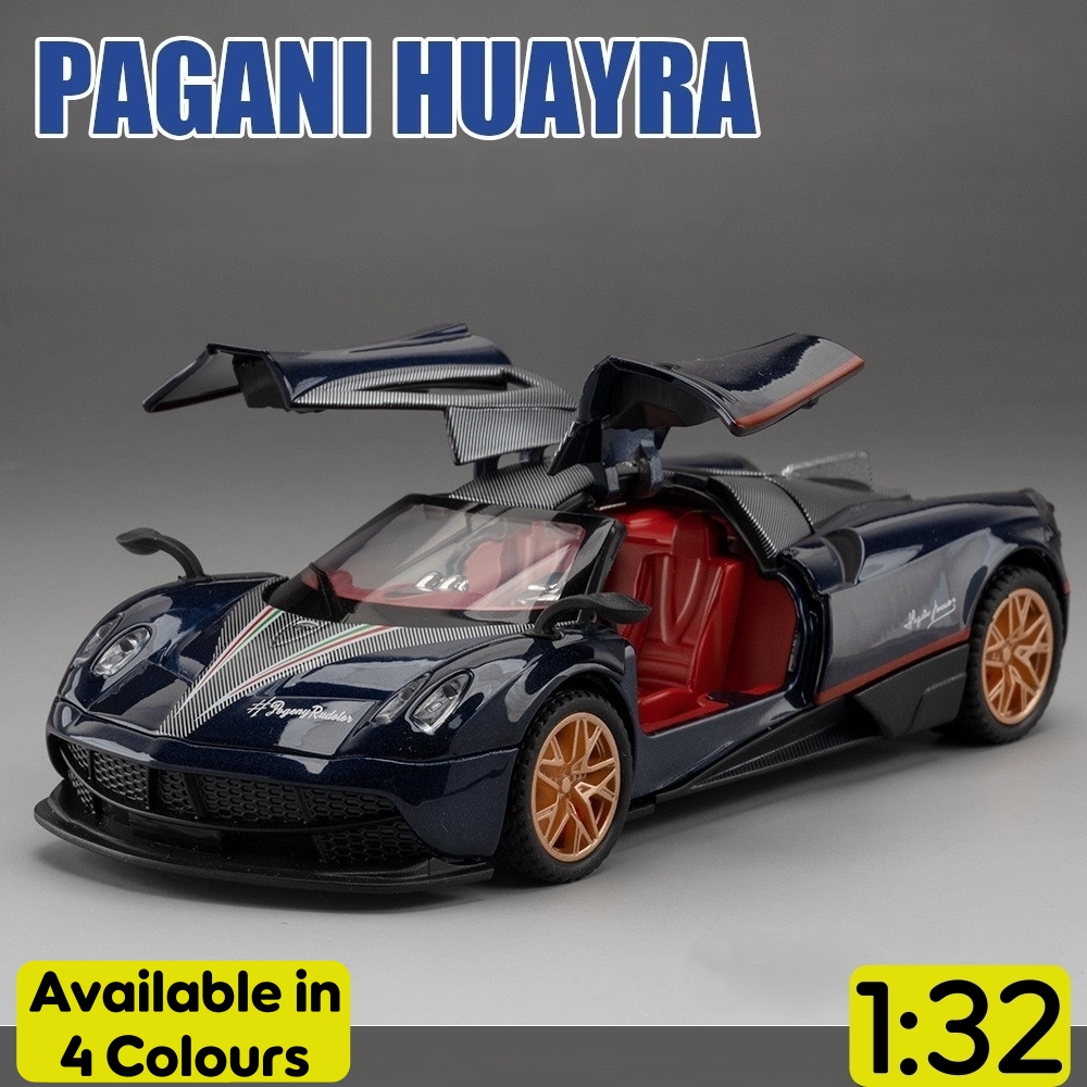 JINCHEJIANG® 1:32 Pagani Huayra Diecast Replica Model Car - Metal Toy Supercar with Opening Gull-wing Doors, Sound & Light, Pull-Back Action