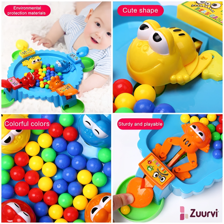 Zuurvi® Hungry Frog Board Game – 4 Player Interactive Family Toy – Fast-Paced Bean Eating Contest for Kids & Adults – Improves Quick Reflexes & Coordination – 2-4 Players