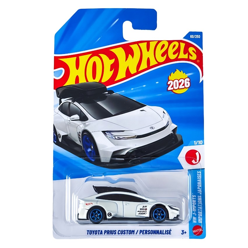 Hot Wheels 2026 Toyota Prius Custom (White) – JJH37 New Casting – Detailed JDM Widebody with Roof Box – HW J-Imports Series – Authentic Advan & Rays Livery – Collector’s Edition
