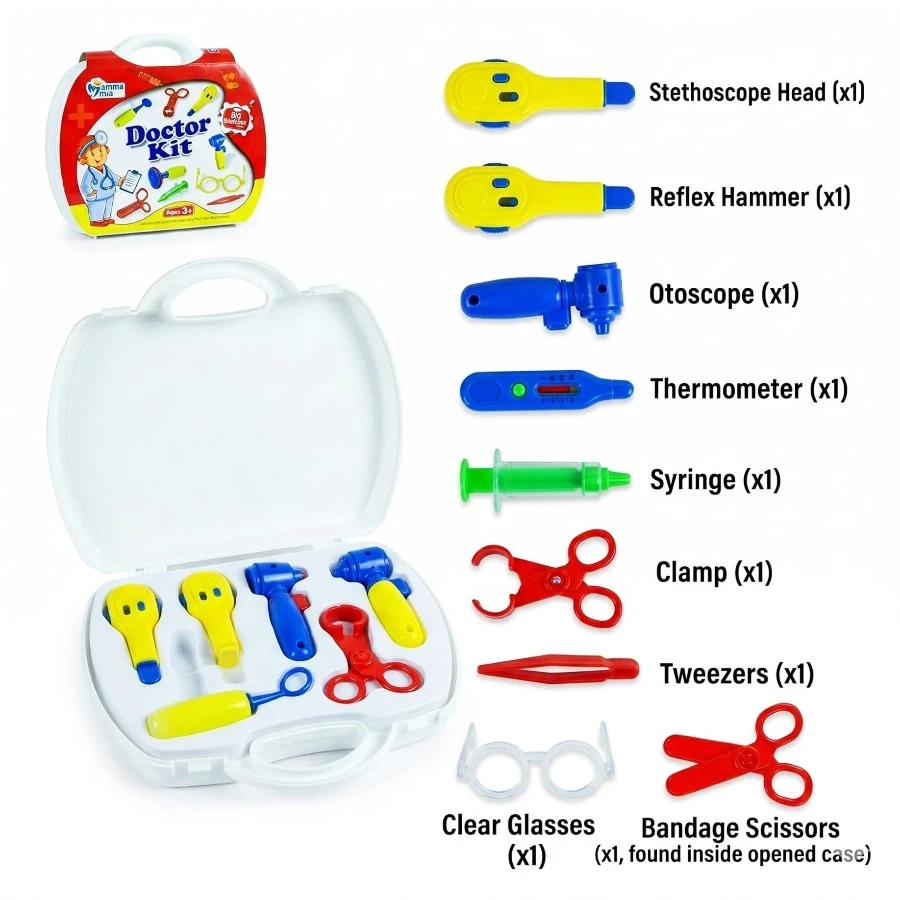 Mamma Mia Toys BB Kids 11 Pcs Doctor Set – Pretend Play Medical Kit & Educational Role Play Toy for Boys & Girls (Ages 3+)