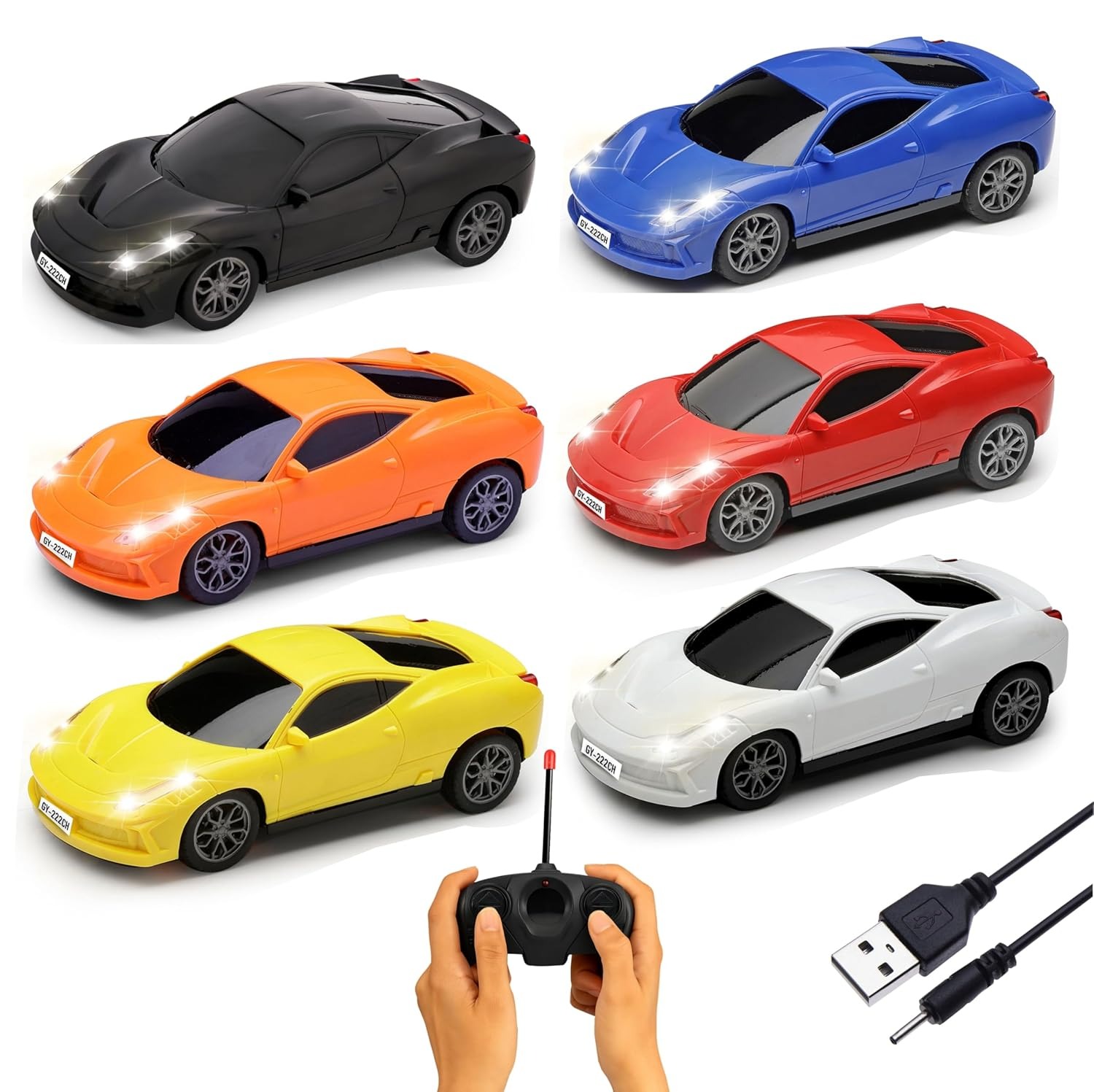 Gooyo GY-222CH Rechargeable Remote Control Car – High-Speed RC Racing Toy for Kids – Includes Lithium Battery & USB Charger (Assorted Color) - Pack of 1