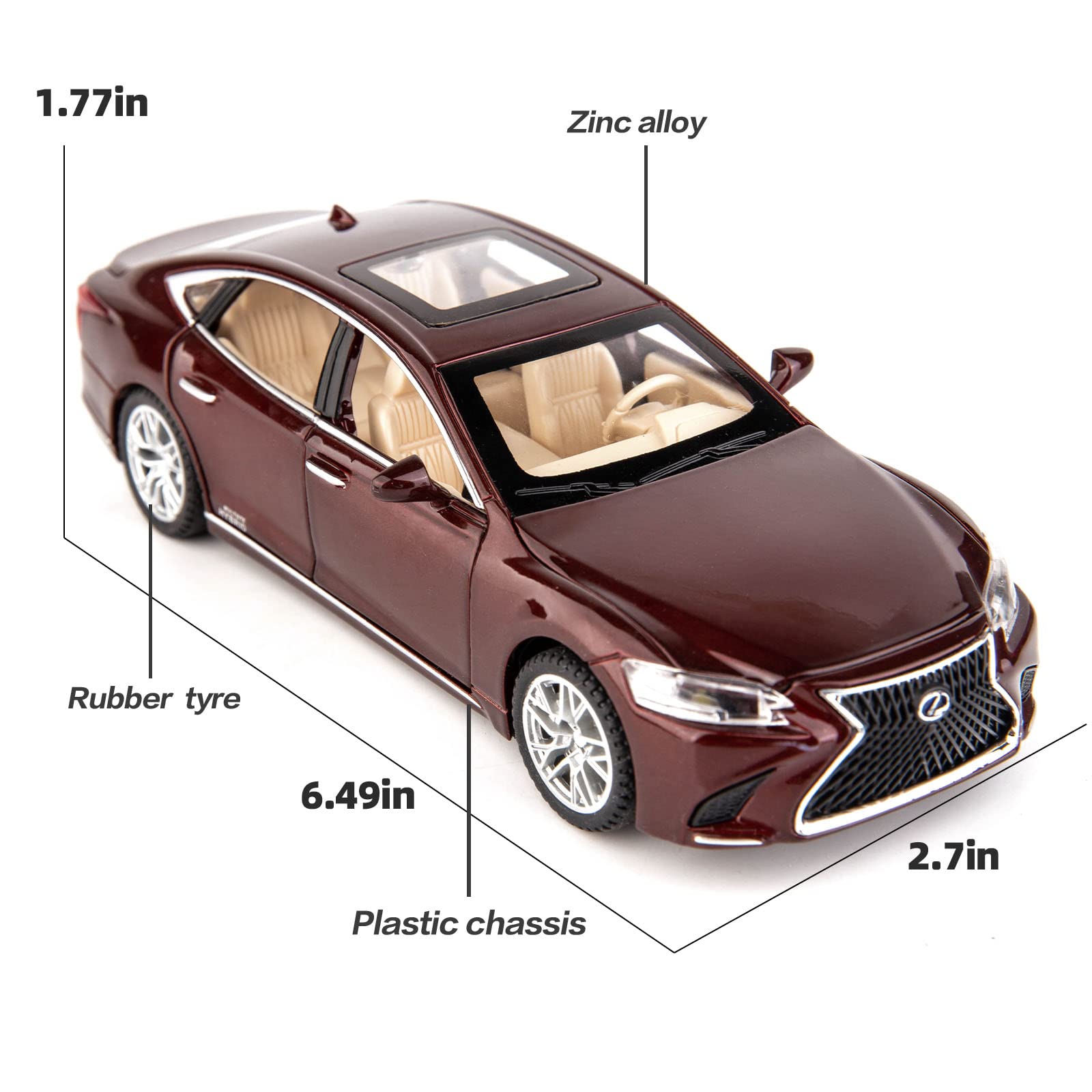 Lexus LS500h 1:32 Metal Die-Cast Car – Pull Back Toy with Sound & Light – Durable Zinc Alloy Model – Realistic Luxury Sedan – Best Birthday Gift for Kids Ages 3+