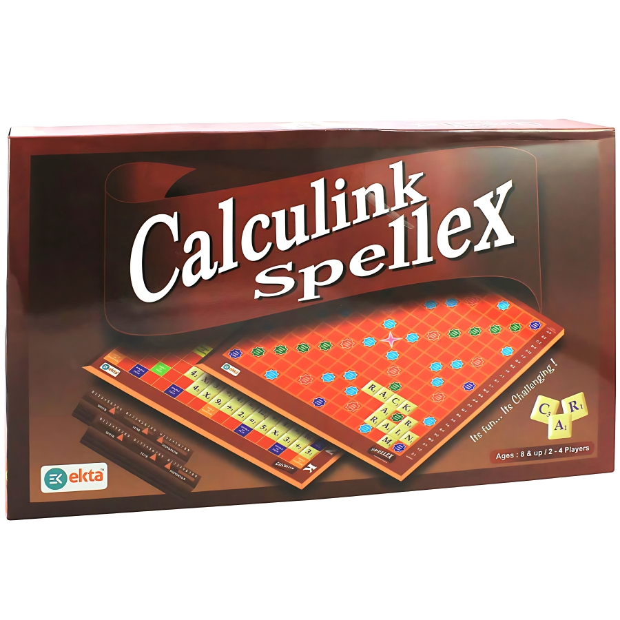 Ekta Calculink Spellex 2-in-1 Board Game – Math Equations & Crossword Puzzle Kit – Educational STEM Toy for Spelling & Arithmetic – 2 to 4 Players – Ages 8 to 12 Years