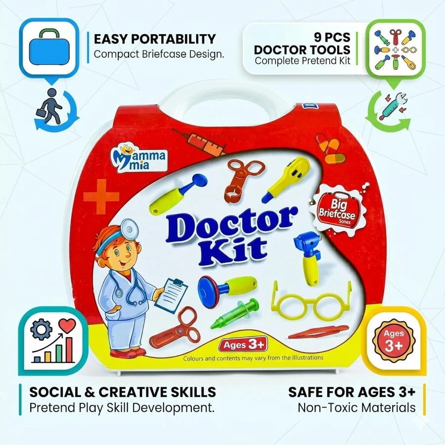 Mamma Mia Toys BB Kids 11 Pcs Doctor Set – Pretend Play Medical Kit & Educational Role Play Toy for Boys & Girls (Ages 3+)