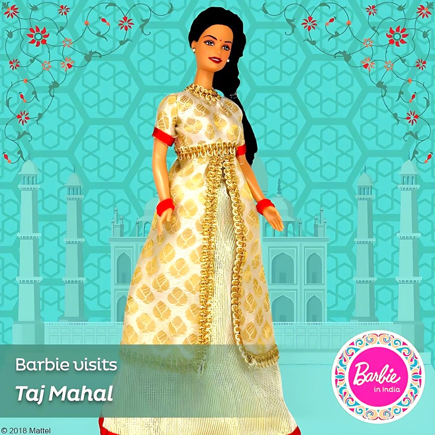 Barbie Visits Taj Mahal (India) – 30cm Ethnic Indian Doll in Beautiful Traditional Saree – Travel Series Storytelling Toy – Perfect Cultural Gift & Souvenir for Kids – Authentic Indian Design