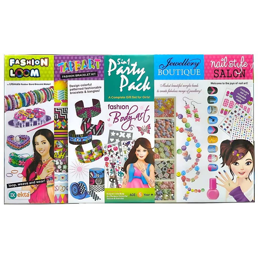 Ekta Fashion Body Art Party Pack – Ultimate DIY Glamour Kit for Kids – Perfect Birthday Party Activity & Return Gift – Safe & Non-Toxic Temporary Tattoos & Nail Decor – Ages 7-12