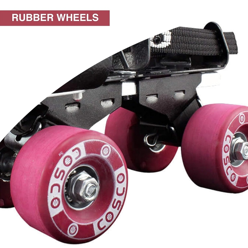 Cosco Tenacity Super Sr. Roller Skates – 1 Pair – Adjustable Size with Adjustment Tool – Broad Rubber Wheels & High-Quality Brake – Stable 4-Wheel Quad Design
