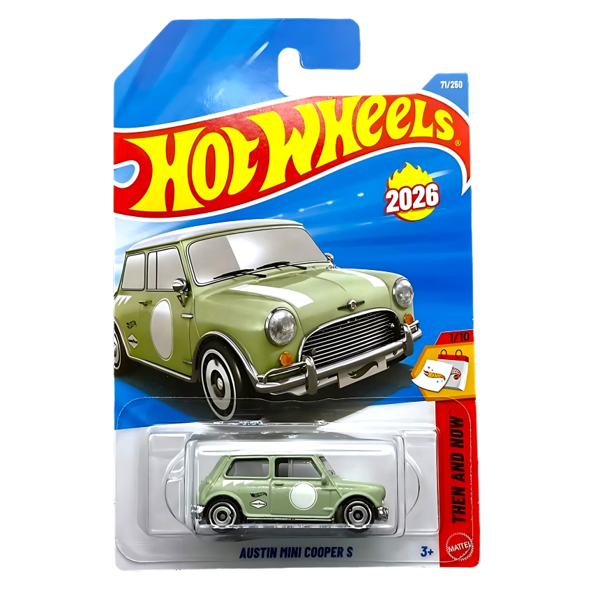 Hot Wheels Austin Mini Cooper S – 2026 New Model – Then and Now Series 1/10 – 1:64 Scale Mint Green Die-Cast British Icon – Case C/D #71/250 – Best Gift for Hot Wheels Collectors