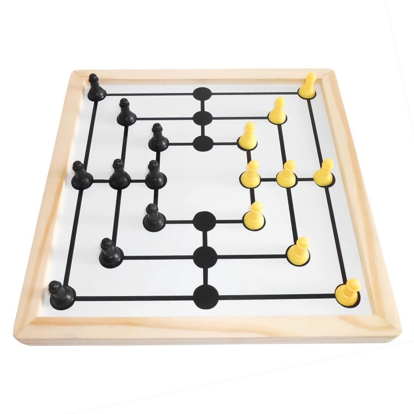 heKu 2-in-1 Magnetic Chess & 9 Men's Morris Jumbo Size – Large Wooden Reversible Strategy Board Game – Premium Handcrafted Set with Magnetic Pieces – Ages 6+ Years