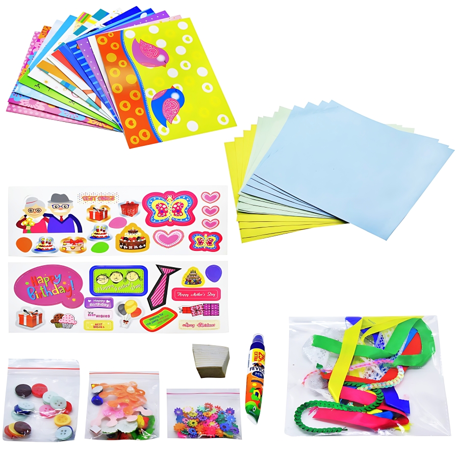 Ekta Greeting Cards Making Kit – Complete DIY Stationery Set for Kids – Includes Blank Cards, Envelopes, Stickers & Decorative Art Supplies – Creative Craft Gift for Ages 5+