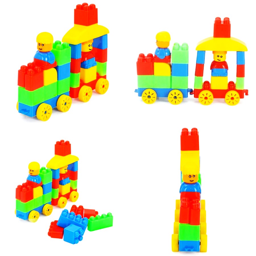Ekta Little Builders Set 2 – 30+ Piece Building Blocks for Toddlers – Educational STEM Construction Toy with Wheels & Number Stickers – Early Learning Bricks for Kids Ages 2 to 4 Years